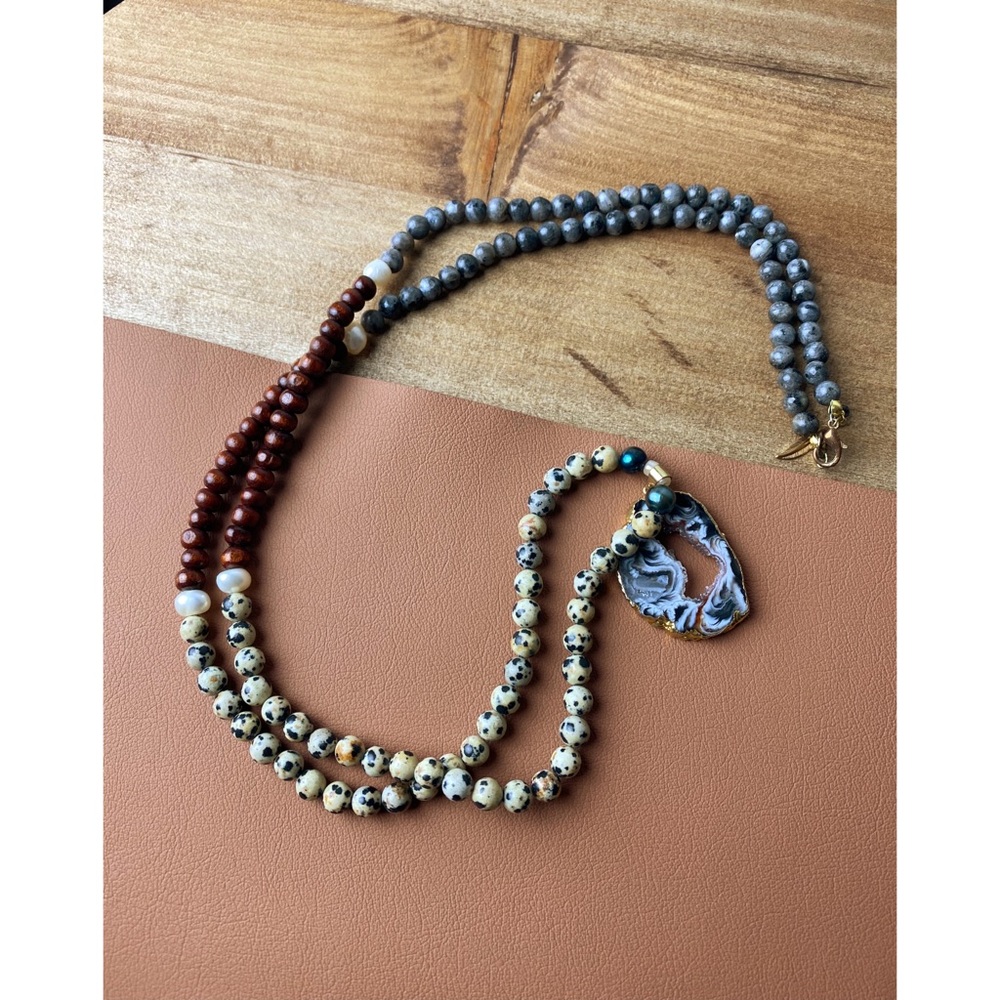 Bohemian Natural Stone and Druzy Necklace